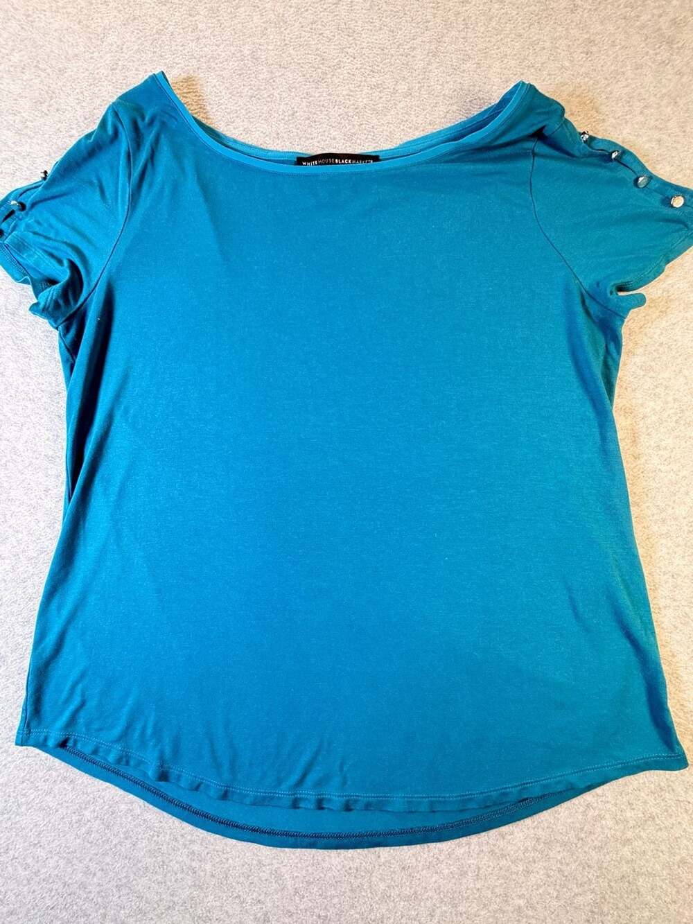 White House Black Market Teal Short Sleeve Boat Neck Button Size L
